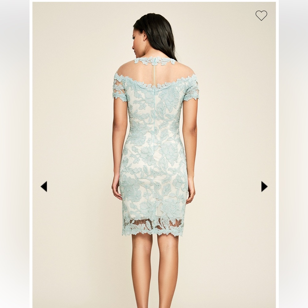 NEW Tadashi Shoji HEDY OFF-THE-SHOULDER ILLUSION DRESS Light Green Size 10 $349 - Picture 2 of 12